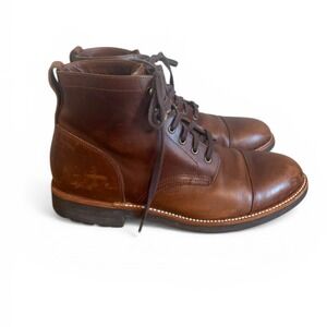J.Crew Kenton Leather Cap-Toe Boots Mens 9 Brown Lace Up Lug Sole F4446